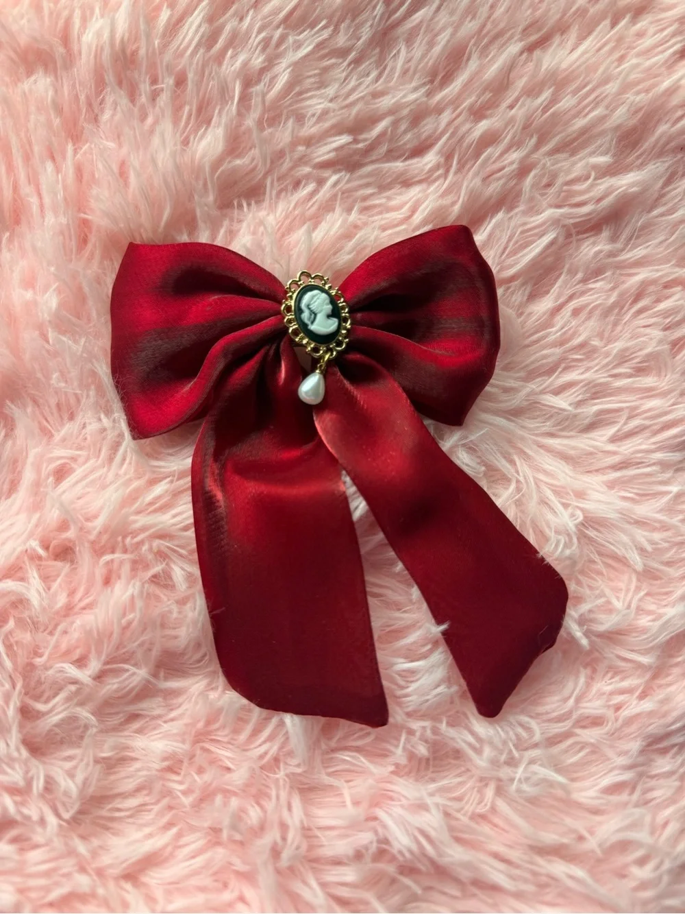 Francesca's Red Satin Cameo Bow Hair Clip